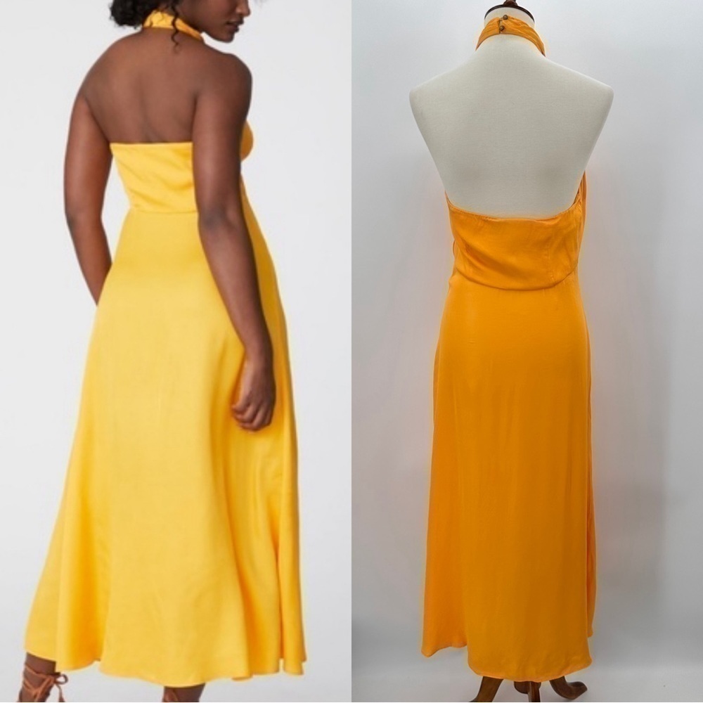 FARM Rio Yellow Orange Twist Halter Midi Dress - Picture 5 of 5